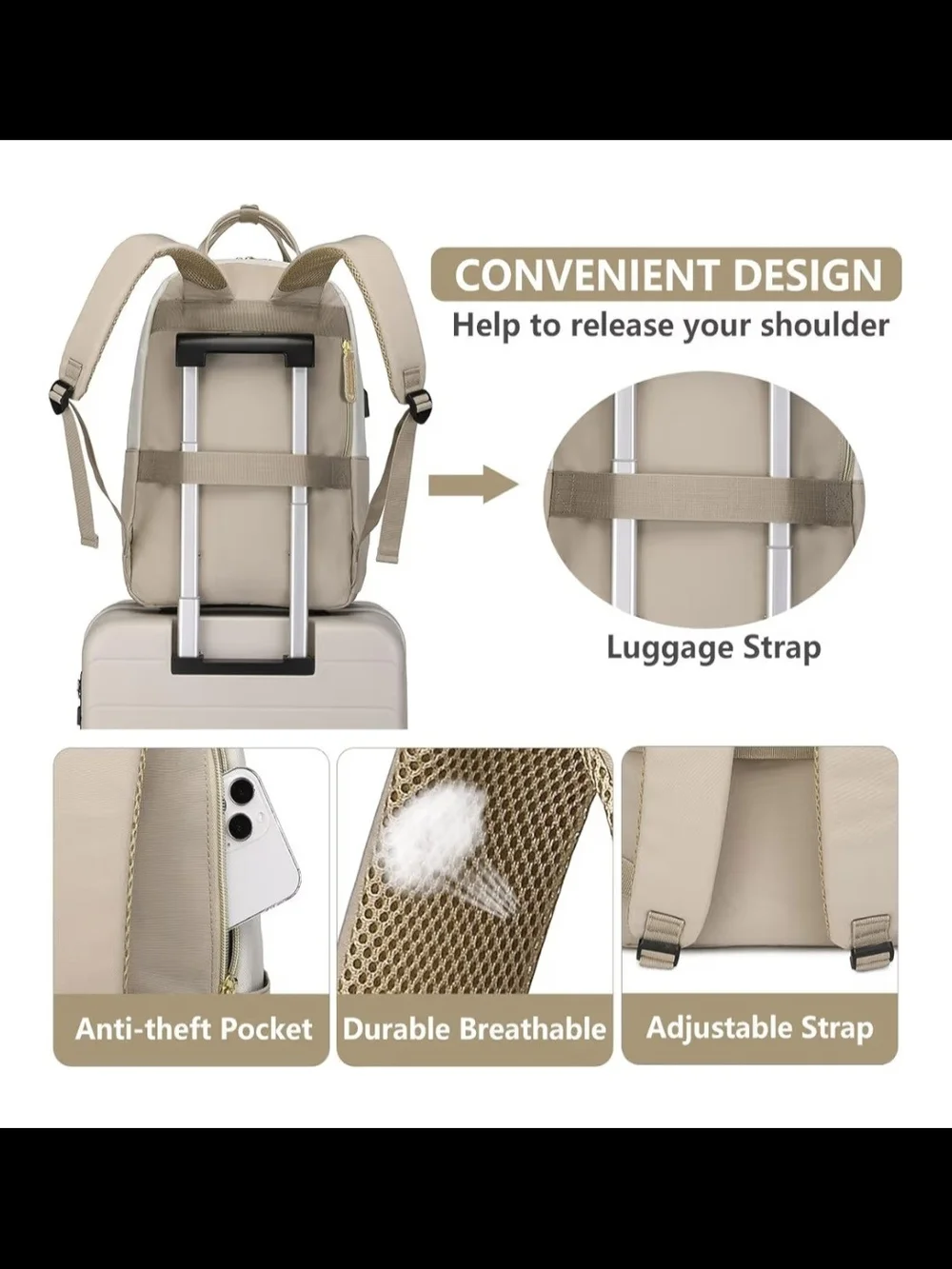 Women's Cream & Tan Travel Backpack